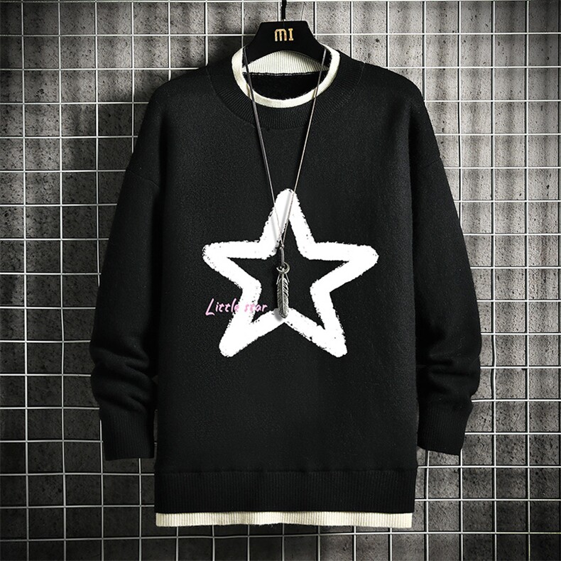 控78假两件毛衣男大码加绒针织衫男毛线衣M80286-P55加绒P70，男装针织衫/毛衣，电商A040A