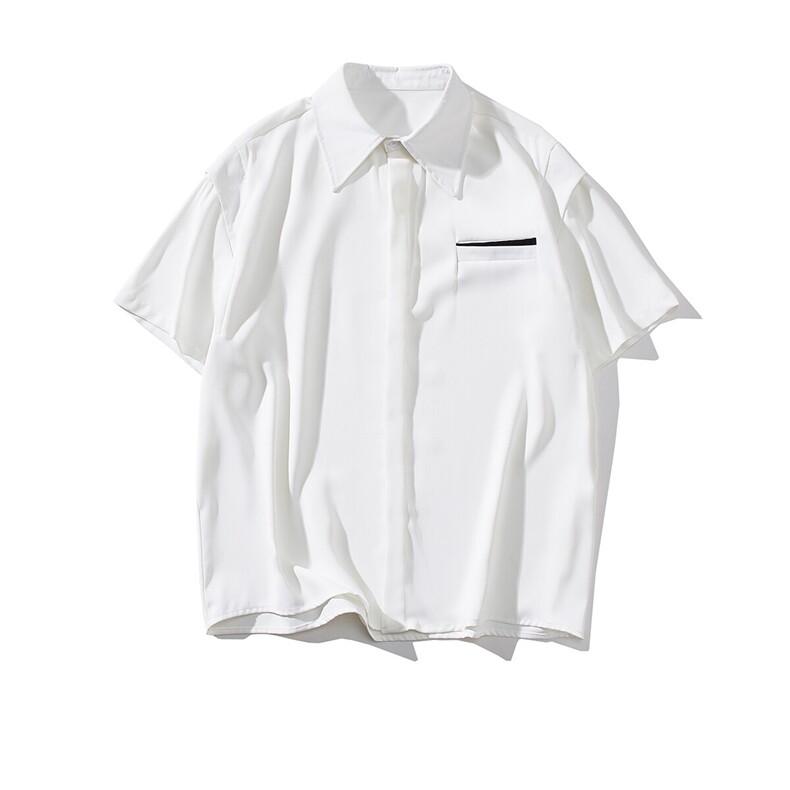 wassuphappy白色短袖衬衫男款夏季潮流高级感痞帅衬衣服休闲外套,男装T恤,电商D232