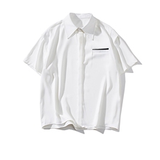 wassuphappy白色短袖衬衫男款夏季潮流高级感痞帅衬衣服休闲外套，男装T恤，电商D232