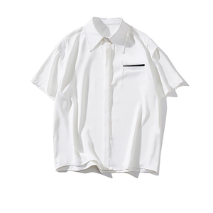 wassup happy白色短袖衬衫男款夏季潮流高级感痞帅衬衣服休闲外套图片