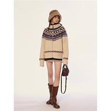 费尔岛拉链慵懒风蓝色毛衣外套女秋冬季2025新款复古针织开衫上衣，男装夹克，星座1210-1