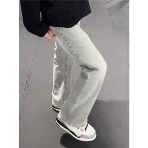 美式高街加绒加厚裤子男秋冬烟灰色牛仔裤KF3058常规P39加绒P49图片