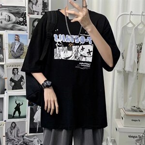 夏季男士短袖T恤宽松潮牌印花ins百搭学生休闲五分袖体恤TX59-P26图片
