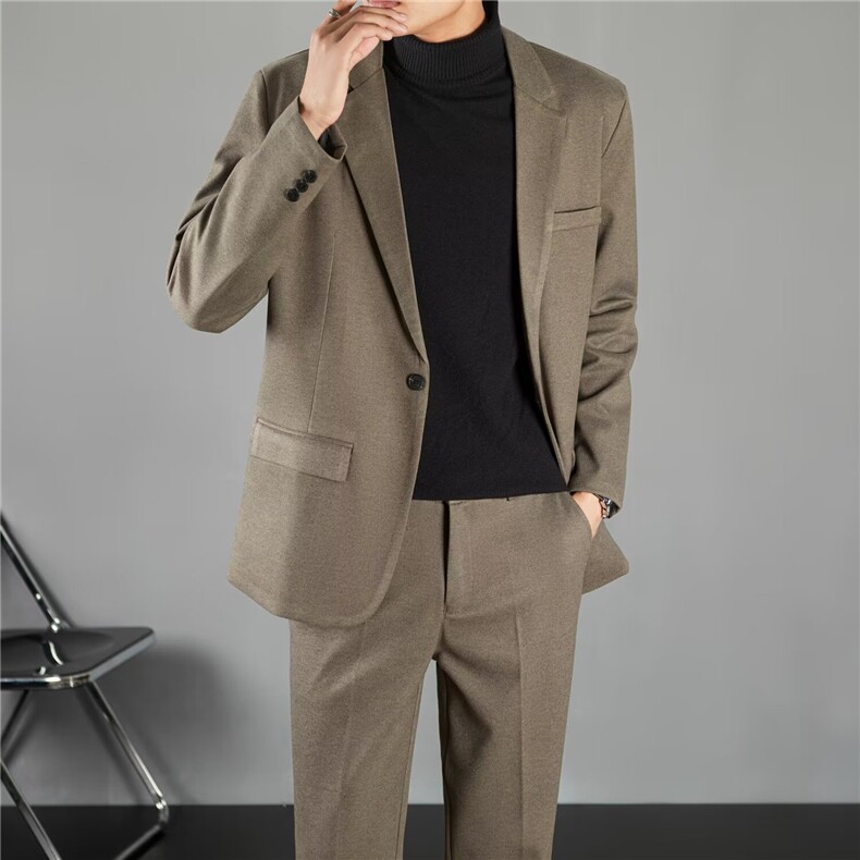 秋冬加厚毛呢外套休闲西装男套装潮短款呢子男士西服上衣M56，男装西服，星座1116A-2（原606A-1）