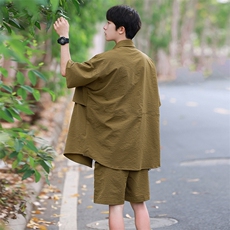 短袖衬衫男新款夏季薄款透气搭配一套短裤宽松翻领衬衣TZ066-P100，男装牛仔裤，星座308B-2