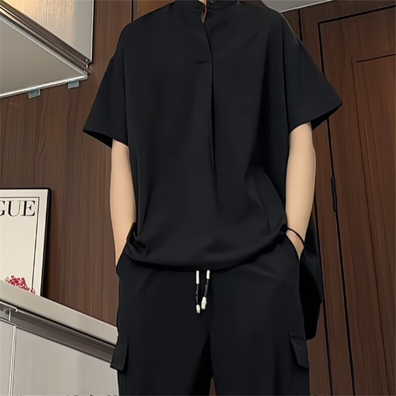 C2027/P30夏季男士立领衬衫男宽松大码短袖衬衣男装上衣,男装衬衫,电商A141