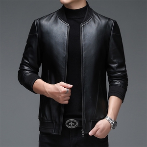 WL-DK018海宁2023新款皮衣男绵羊皮外套棒球服潮简约夹克P540图片