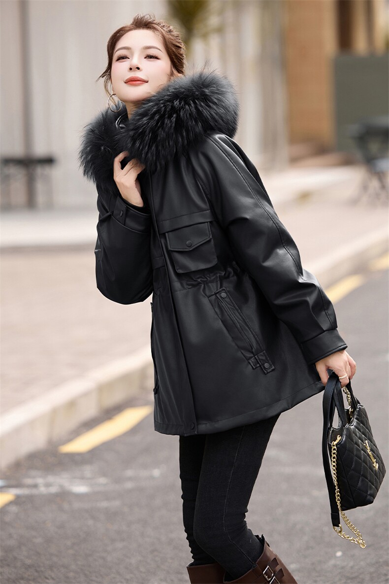 可脱卸真兔毛内胆派克服皮衣女24年冬新款韩版赫本风真毛领皮外套,女装皮草,美拉德工厂直营店