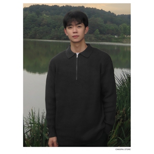 半拉链毛衣男秋冬季翻领针织衫宽松古着vintage休闲上衣图片
