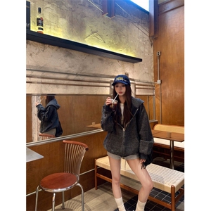 网图 条纹连帽拉链外套男2025新款设计感宽松美式开衫卫衣 特P68图片