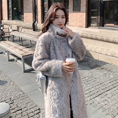 高级感灰色立领羊羔毛外套女冬2024新款加绒加厚皮毛一体皮草大衣，女装皮草，2C085