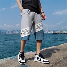 夏季拼色七分裤男士加肥大码休闲胖子短裤宽松C305A，男装休闲裤，电商C305A