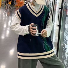 圆领毛衣男港味2023秋季复古日系针织衫鹿毛绒无袖背心M5512P43，男装针织衫/毛衣，星座1116-2
