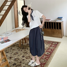 学院风T恤半身裙套装女夏2025新款松驰感两件套俏皮减龄超火流行，女装套装/套裙，2C307