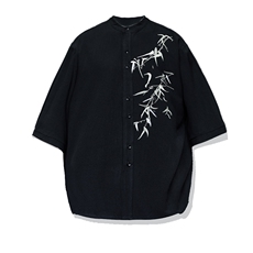现货！24夏季新款竹叶刺绣立领中式盘扣开衫上衣T29-P65-控88，男装T恤，电商A021