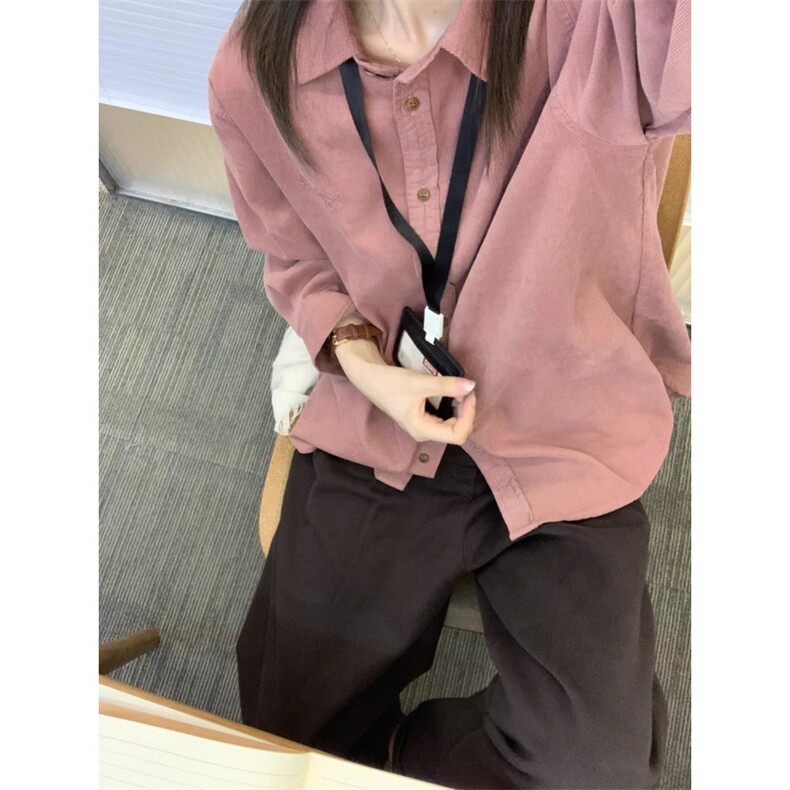 TC724-P45灯芯绒上班休闲翻领长袖衬衫外套女秋季宽松休闲衬衣,男装衬衫,星座617A-2