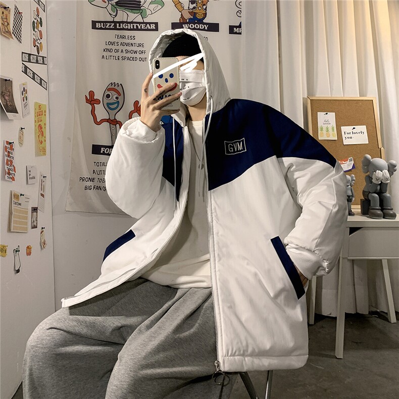 1港风连帽宽松休闲拉链时尚棉衣男女大码棉服男外套男7786P60控98图片