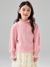 儿童100%羊毛花边领针织衫女童公主袖毛衣羊绒打底长袖打底衫，童装儿童羊毛衫，初丹羊绒童装