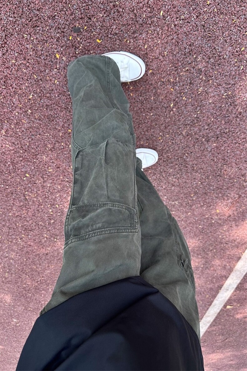 弯刀工装裤美式复古大口袋阔腿裤子褶皱直筒微喇裤310A-K938-P40,男装工装外套,四季星座310A