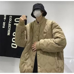 秋冬季日系高街菱格棒球棉服外套男韩版复古宽松休闲加厚保暖棉衣图片