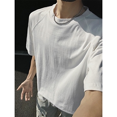 得物抖音高品质260克重磅宽松纯棉纯色双纱牛角插肩袖短袖T恤DT22，男装T恤，电商A486-1