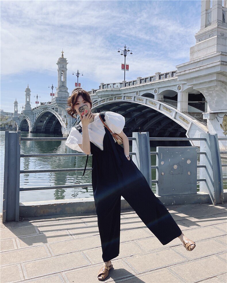 春现 荷叶袖丅恤+高腰背带裤B190-F2212-P130-K188图片