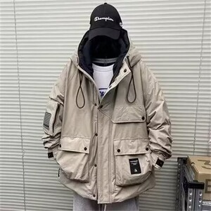 韩系大兜休闲冲锋衣男新款潮百搭外套纯色防风棉服上衣TT082 P140图片