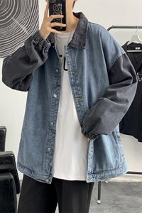 秋季青少年拼接牛仔外套男士街头休闲工装夹克A161-2-JK8861-P55-图片