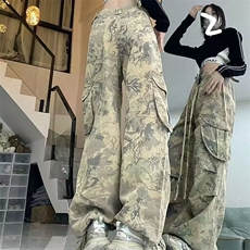 高街迷彩工装牛仔裤女潮ins洋气秋季胖宽松阔腿裤K5634-P51，男装牛仔裤，星座412-3