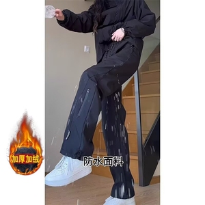 美式秋冬冲锋裤男运动登山裤宽松防风防水加绒直筒休闲裤工装裤子图片