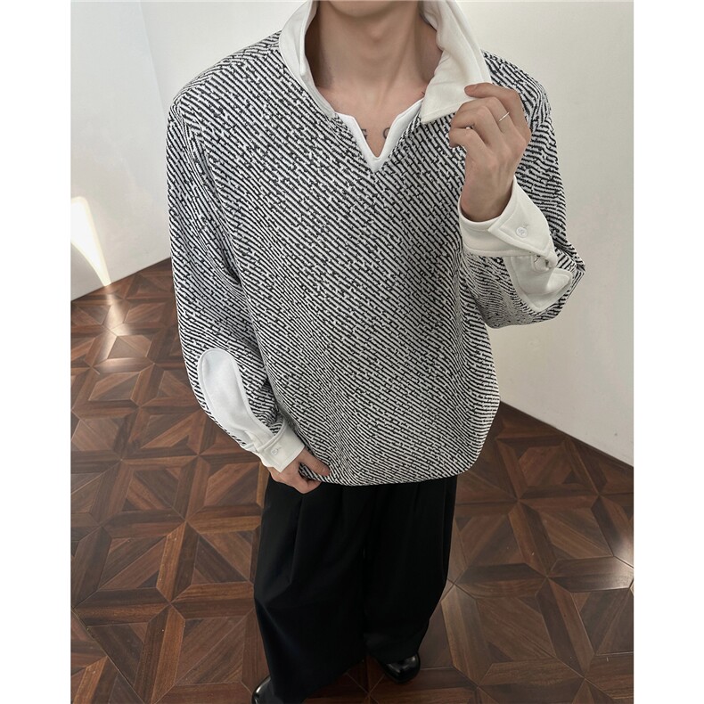 美式重磅雪尼尔长袖T恤男秋冬季打底衫polo衫加绒加厚卫衣外套男,男装T恤,电商B319