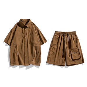 夏季套装男高品潮牌五分袖衬衫大码短裤两件套DSA157-1-C69-P85图片