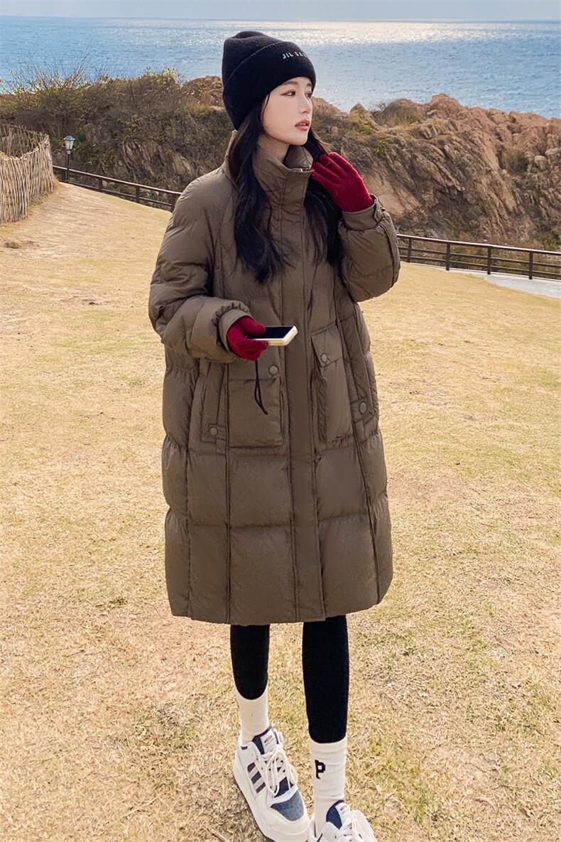 立领羽绒服女中长款2023年冬季新款经典时尚气质百搭连帽保暖外套,女装羽绒服,辉之琳