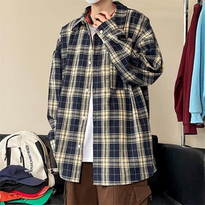 特批P30无差价2025秋格子翻领长袖衬衫男女中性潮流大码衬衣C5450图片