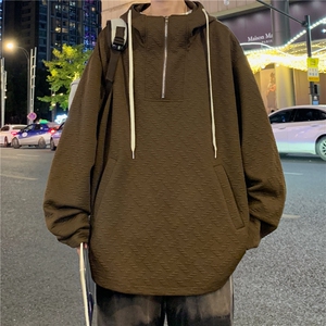 W9002/P60春装新款现货中性风连帽提花卫衣男长袖宽松大码外套图片