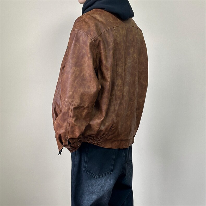 现货-水洗质感复古皮外套男pu机车服潮牌痞帅夹克-AP23106-P115,男装夹克,电商A351