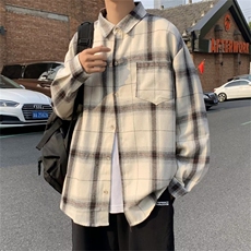 2022新款潮流ins港风宽松衬衣外套秋季格子长袖衬衫男W6104-P32，男装衬衫，星座512-2