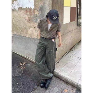 水洗纯棉大口袋工装裤男款褶皱伞兵裤子宽松休闲长裤MKA407 P63图片
