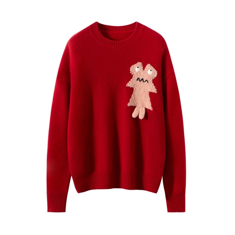 2025秋冬新款羊绒衫女100%纯山羊绒圆领手工绣花毛衣特厚针织套衫，女装羊绒衫，戎美山