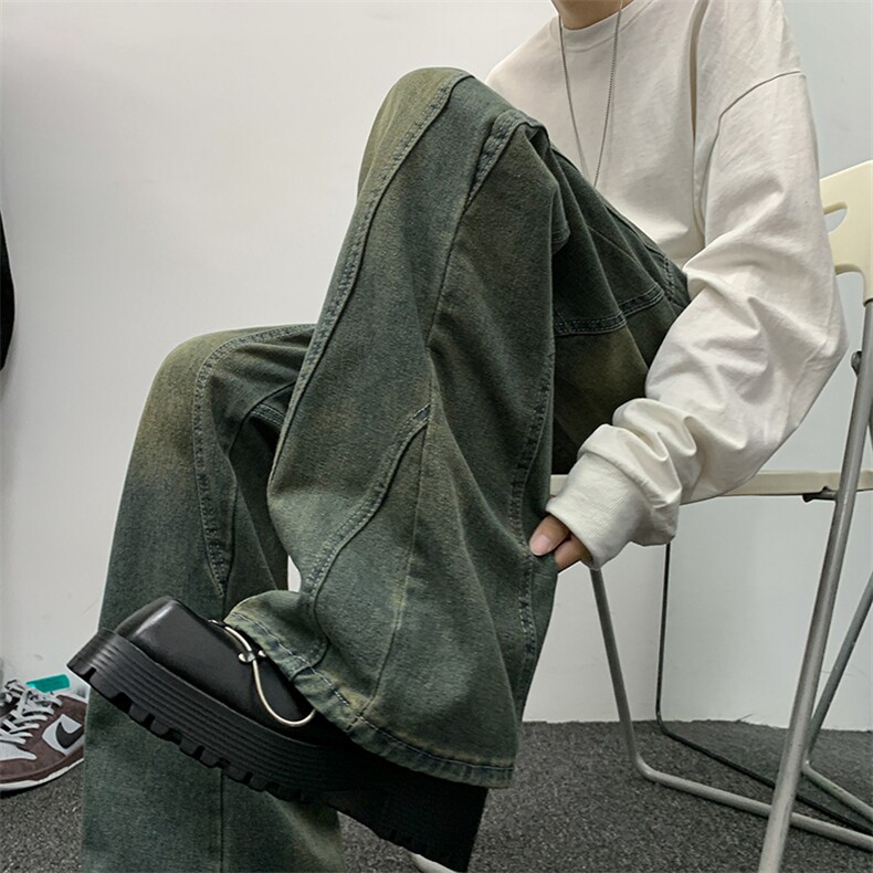 高品质秋冬男牛仔裤工装拼接渐变色直筒宽松长裤NK1581P65,男装牛仔裤,星座1013-1