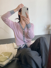 2025夏季撞色开衫女外套修身外搭，女装针织衫/毛衣，兰叶羊绒