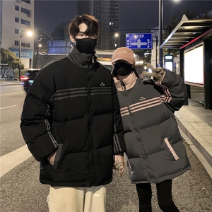 情侣装冬装美式条纹织带棉服刺绣logo棉衣休闲外套男G1100P118