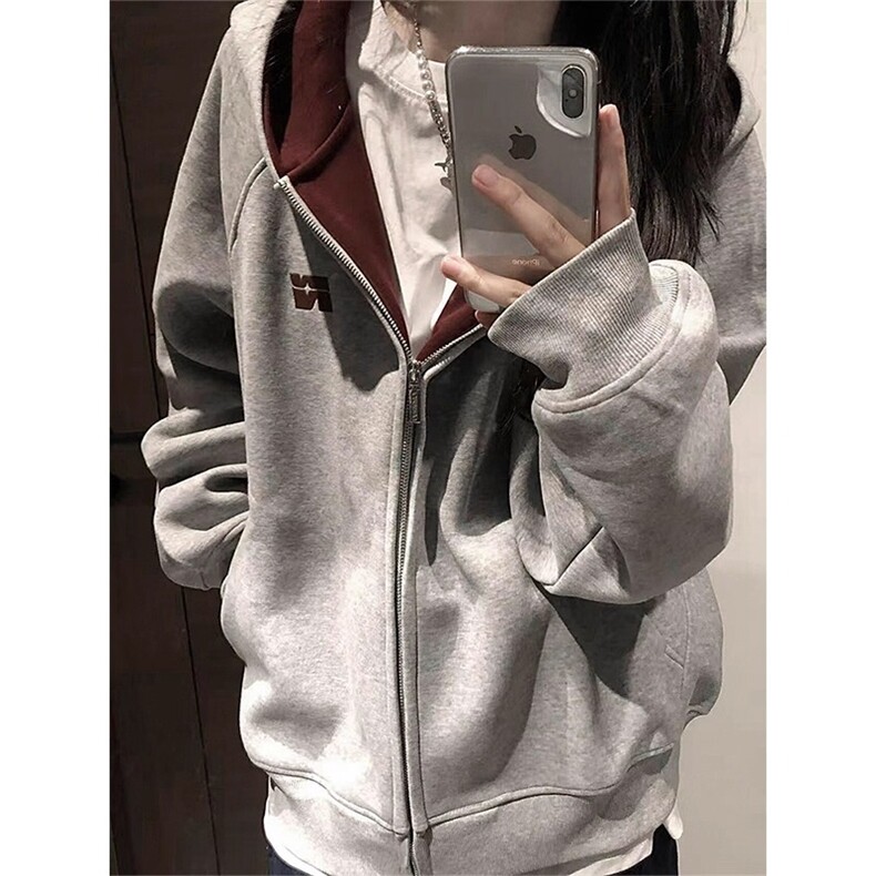 美式撞色刺绣连帽卫衣男女款潮双拉炼开衫外套休闲上衣WYD04P52,女装短外套,星座1013-5