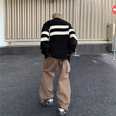 撞色条纹开衫毛衣男冬季针织衫美式潮流宽松慵懒风条纹开衫毛，男装针织衫/毛衣，星座716-3