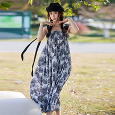 【新款现货】水墨印花两面穿AB撞色肩带连衣裙P90K138，女装连衣裙，2C333