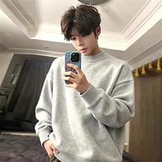 重磅秋冬男女纯色打底针织衫圆领套头半高领毛衣美式复古休闲上衣，男装T恤，电商A486