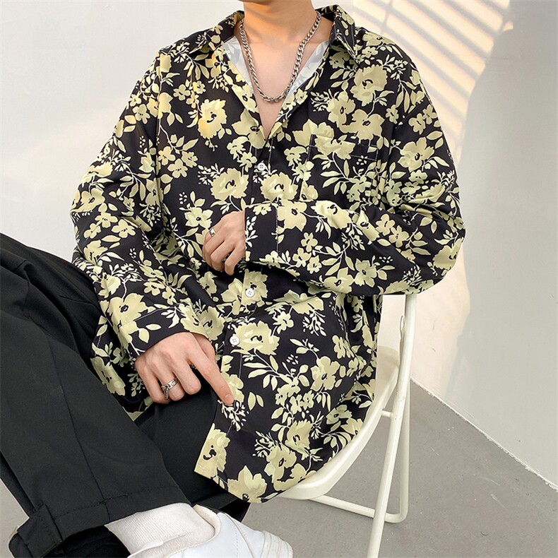 2025秋季花色长袖衬衫男慵懒风青少年痞帅免烫衬衣港风CS2313-P35,男装衬衫,电商A062