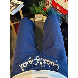美式高街潮牌男女运动休闲裤直筒宽松慵懒显瘦印花休闲卫裤子图片