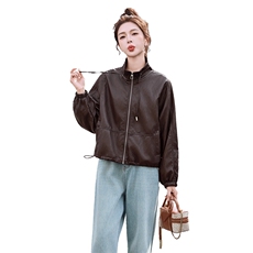 高端欧货春季新款高级感时尚抽绳立领外套宽松休闲夹克衫上衣女，女装皮衣，跑量工厂店