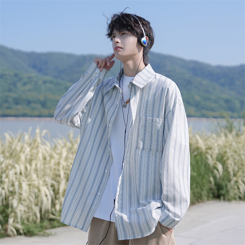 CD5476改长袖C5466春季2026休闲条纹撞色大码衬衫外套男特P32控59,男装衬衫,电商A001